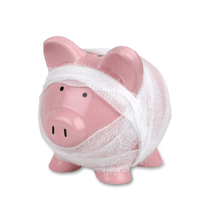 Pink piggy bank bandaged up