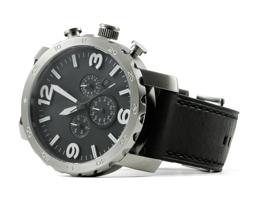 Back wrist watch with white numbers