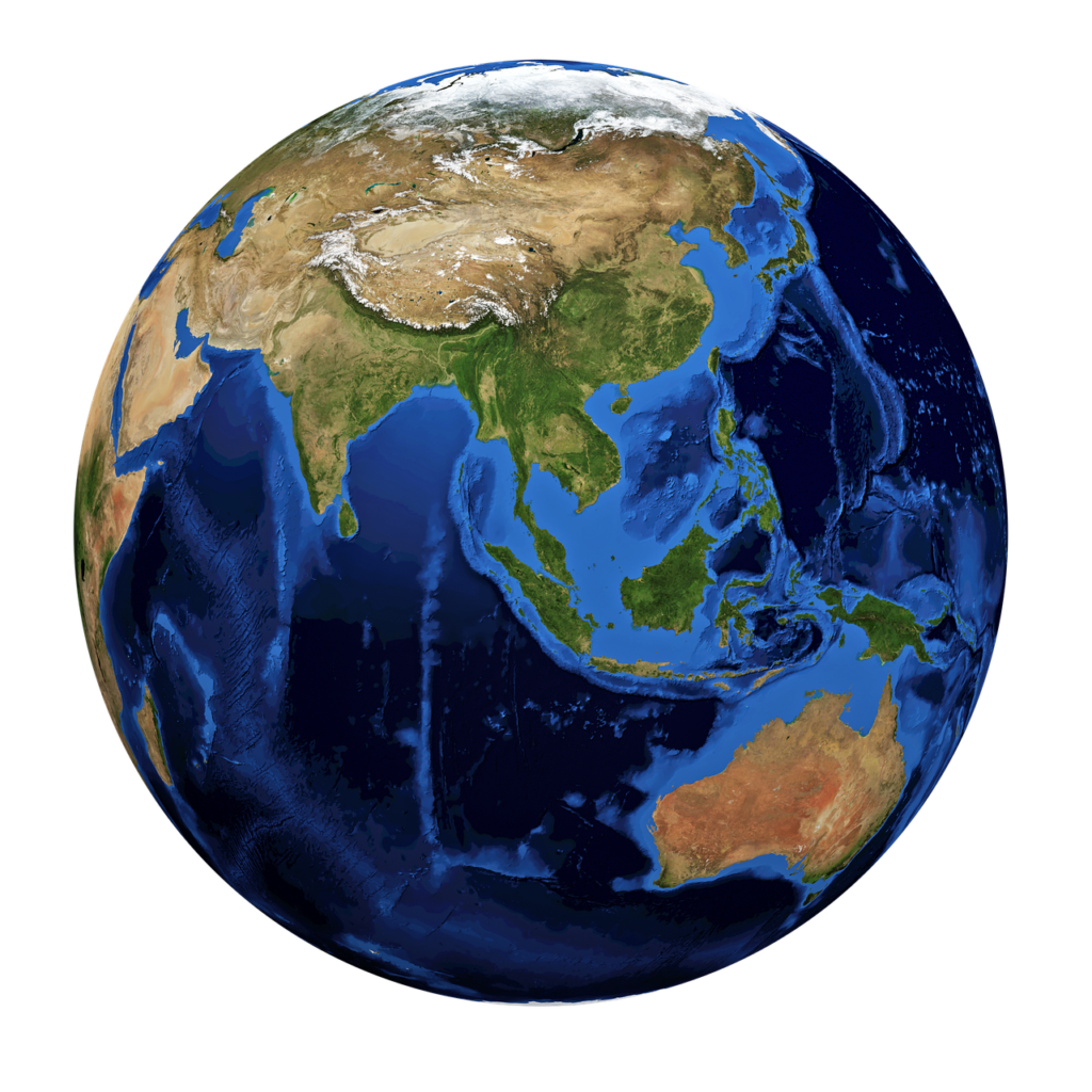 A view of the earth showing Asia and Australia, and the oceans